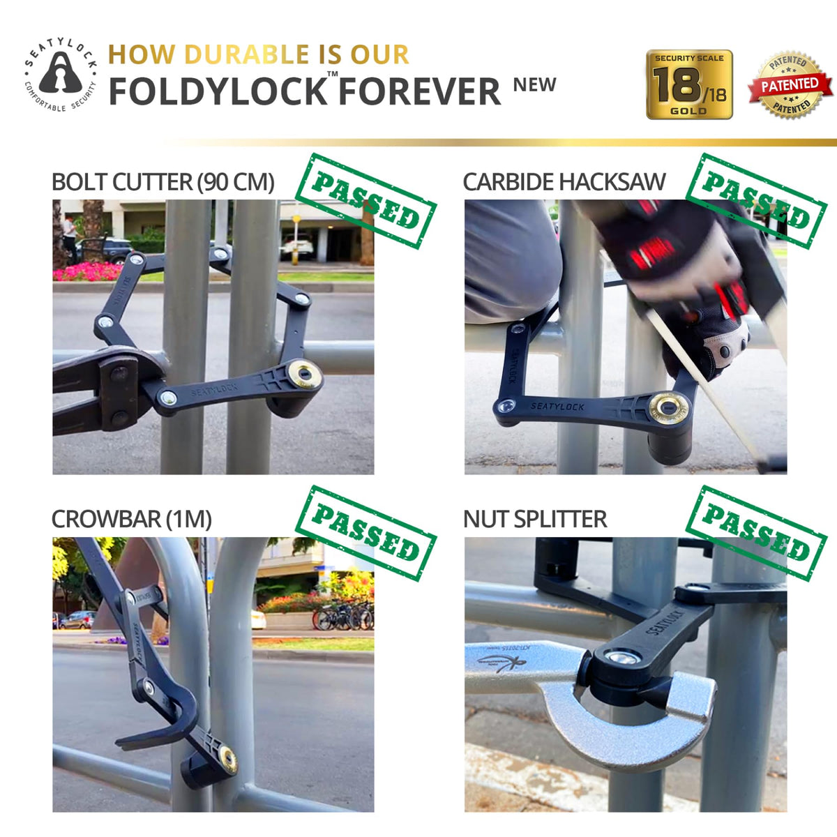 Seatylock FoldyLock mounted on bike frame with bracket for silent carry