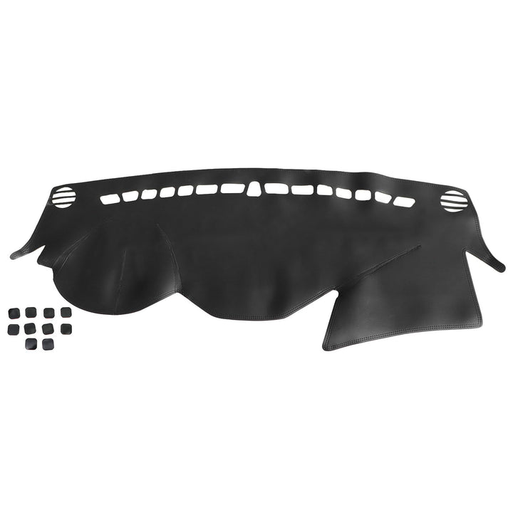 SecosAutoparts front view of black leather dash cover showing neat fit and reduced glare