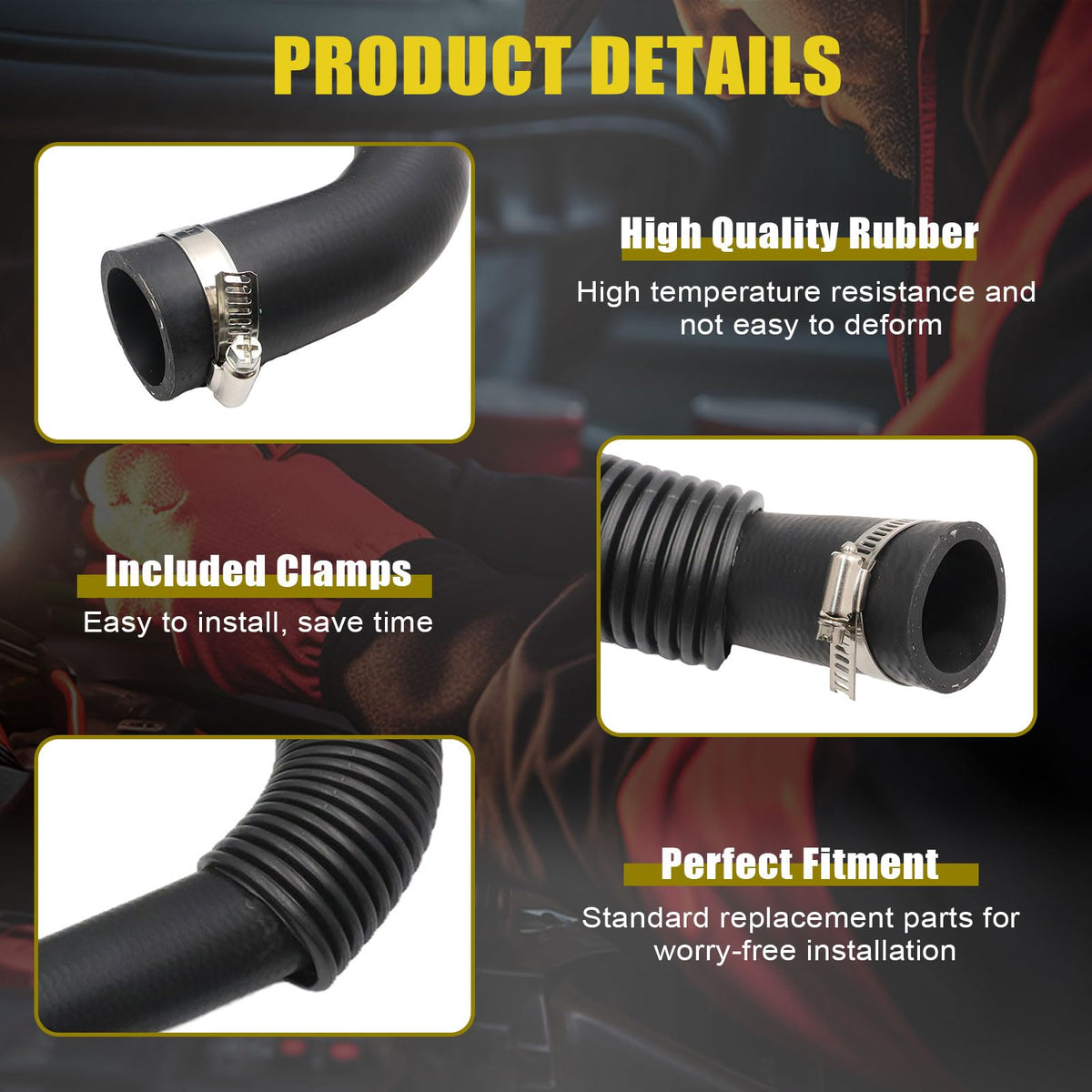 SecosAutoparts close-up of upper hose material and ribbing for durability benefit