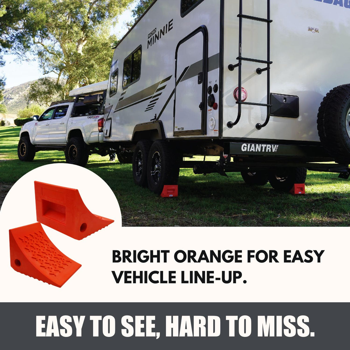 SECURITYMAN wheel chocks used at an RV campsite improving safety during parking and loading