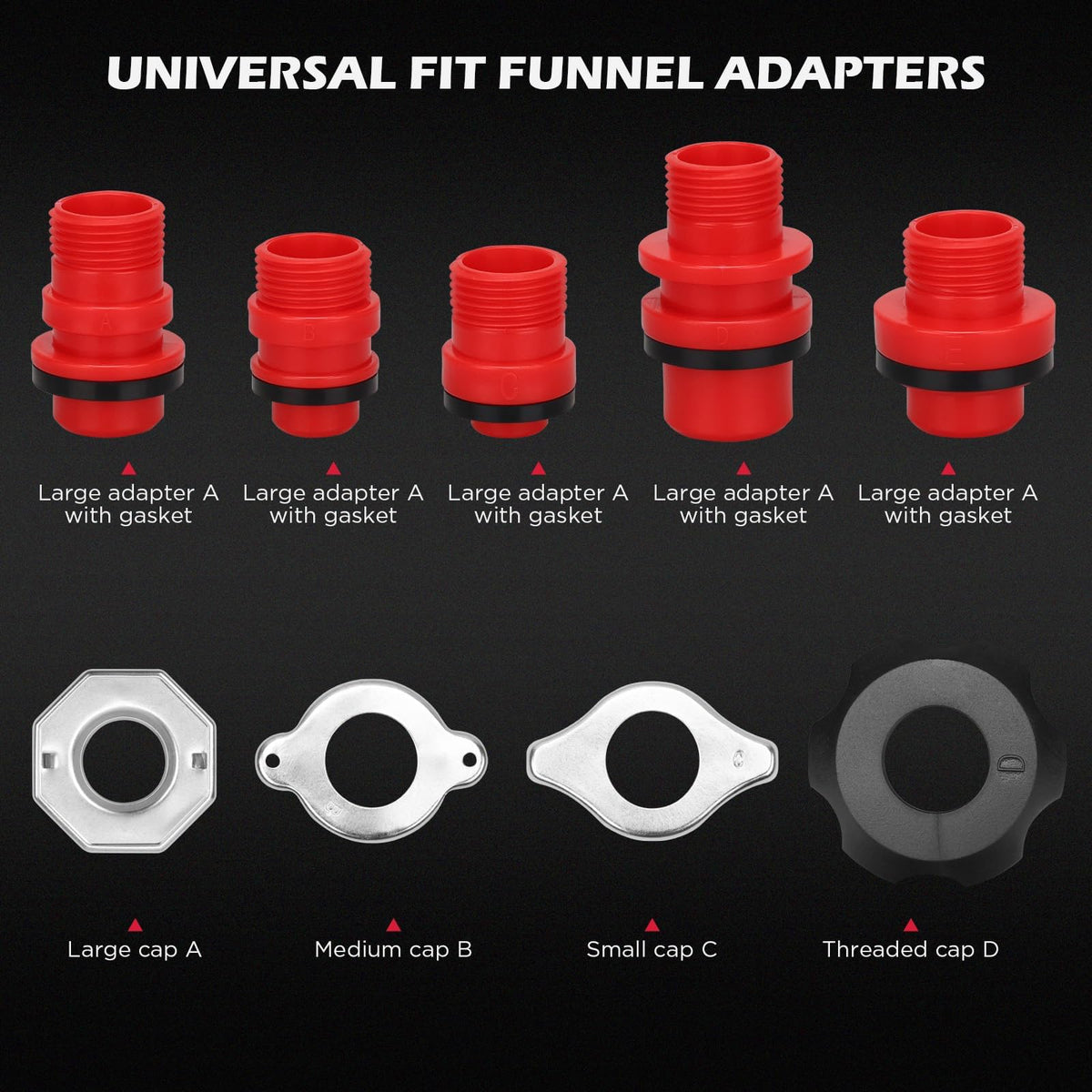 SEDY circular funnel and adapters arranged to show fit options and convenience