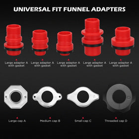 SEDY circular funnel and adapters arranged to show fit options and convenience