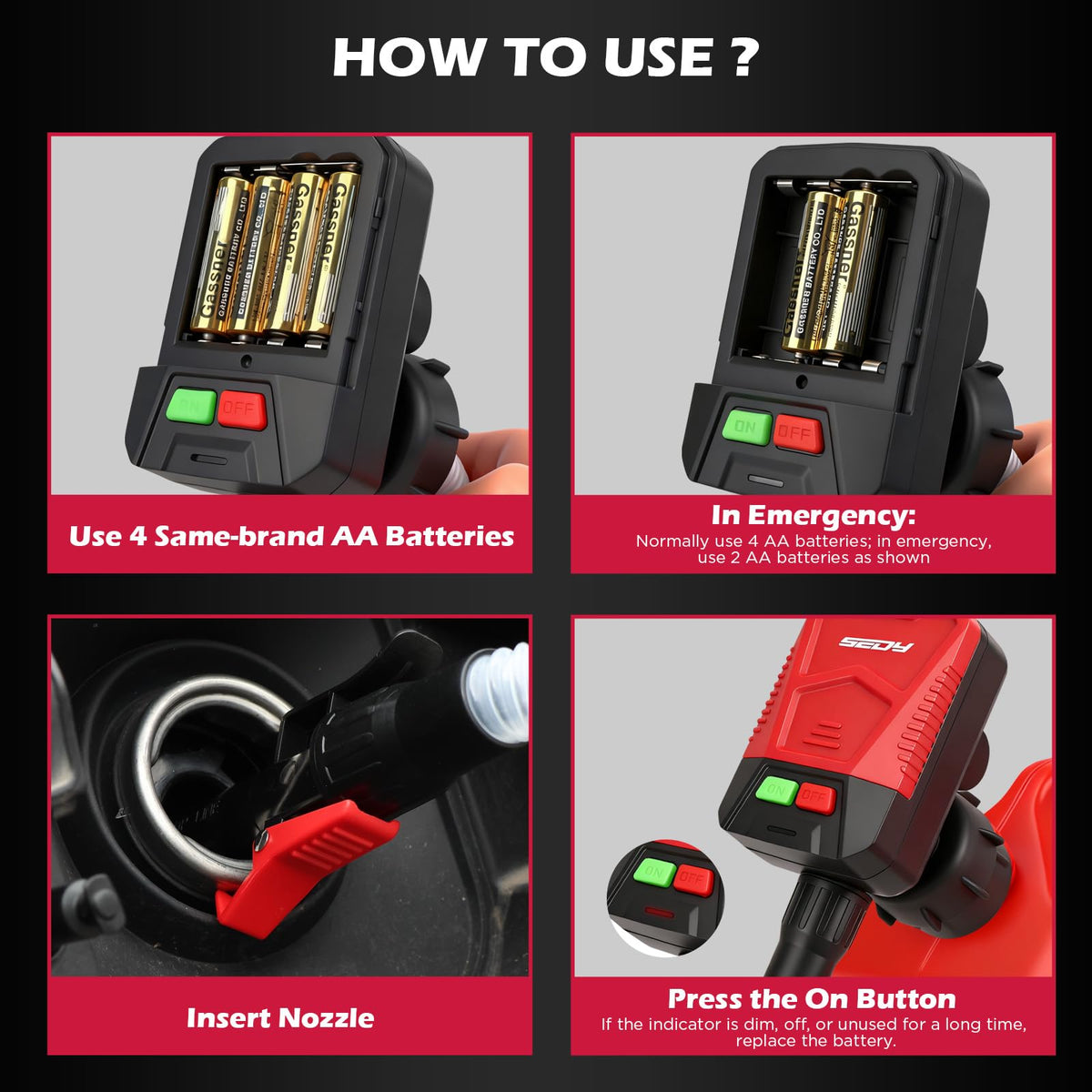 SEDY close-up of auto-stop sensor preventing overfill and spills