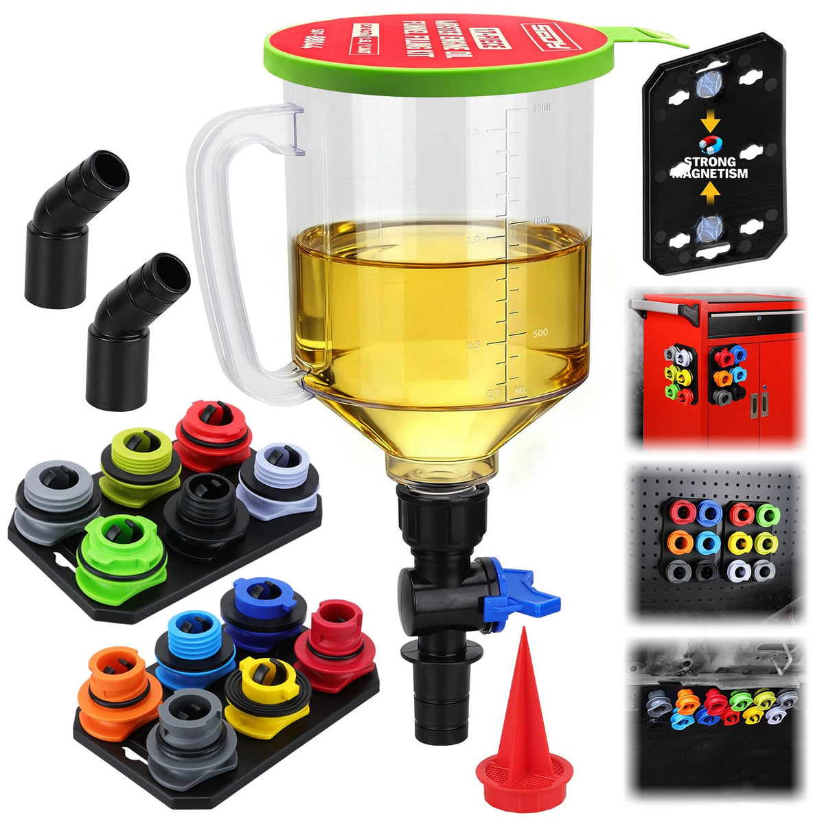 SEDY funnel kit overview showing full 18-piece set and organizers for quick use