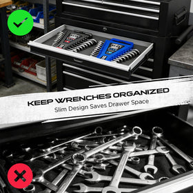 SEDY wrench organizer beside ruler showing compact dimensions for planning