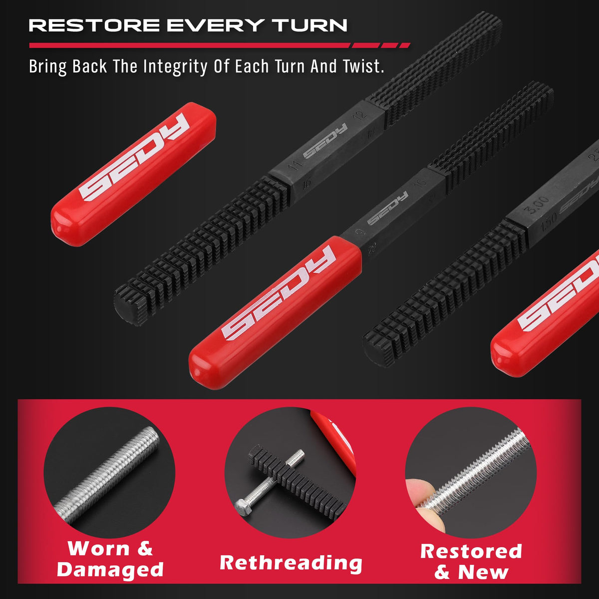 SEDY rethreading a spark plug hole to ensure correct spark plug seating