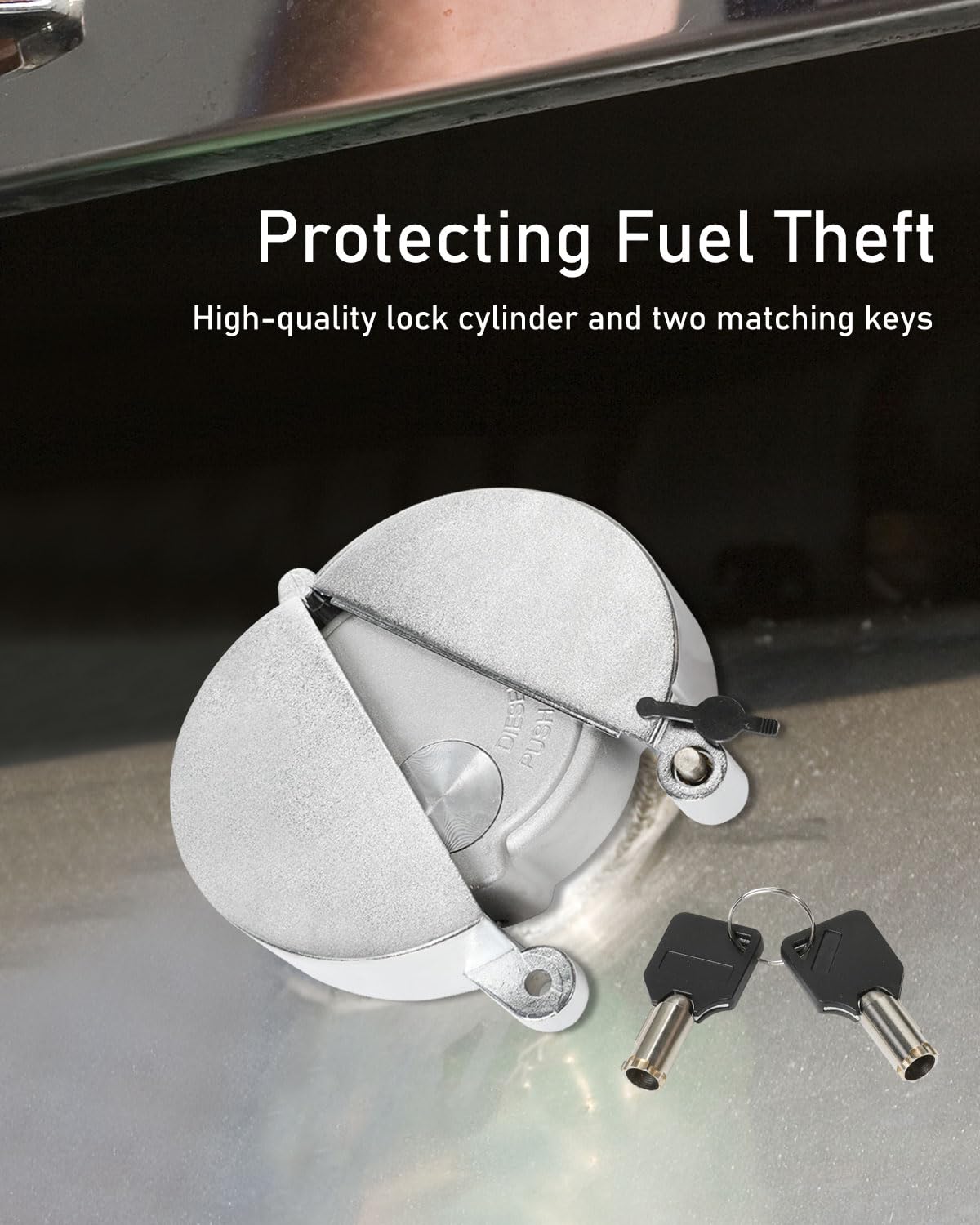 Seekdesi installed on truck fuel neck demonstrating compatibility and fit