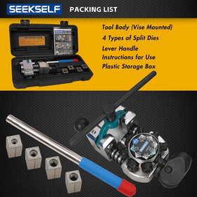 SEEKSELF plastic carry case open with tool body, dies and manual for portable organization