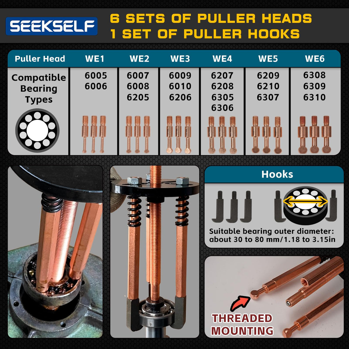 SEEKSELF ejector spacers detail showing multiple sizes to distribute force and protect bearings