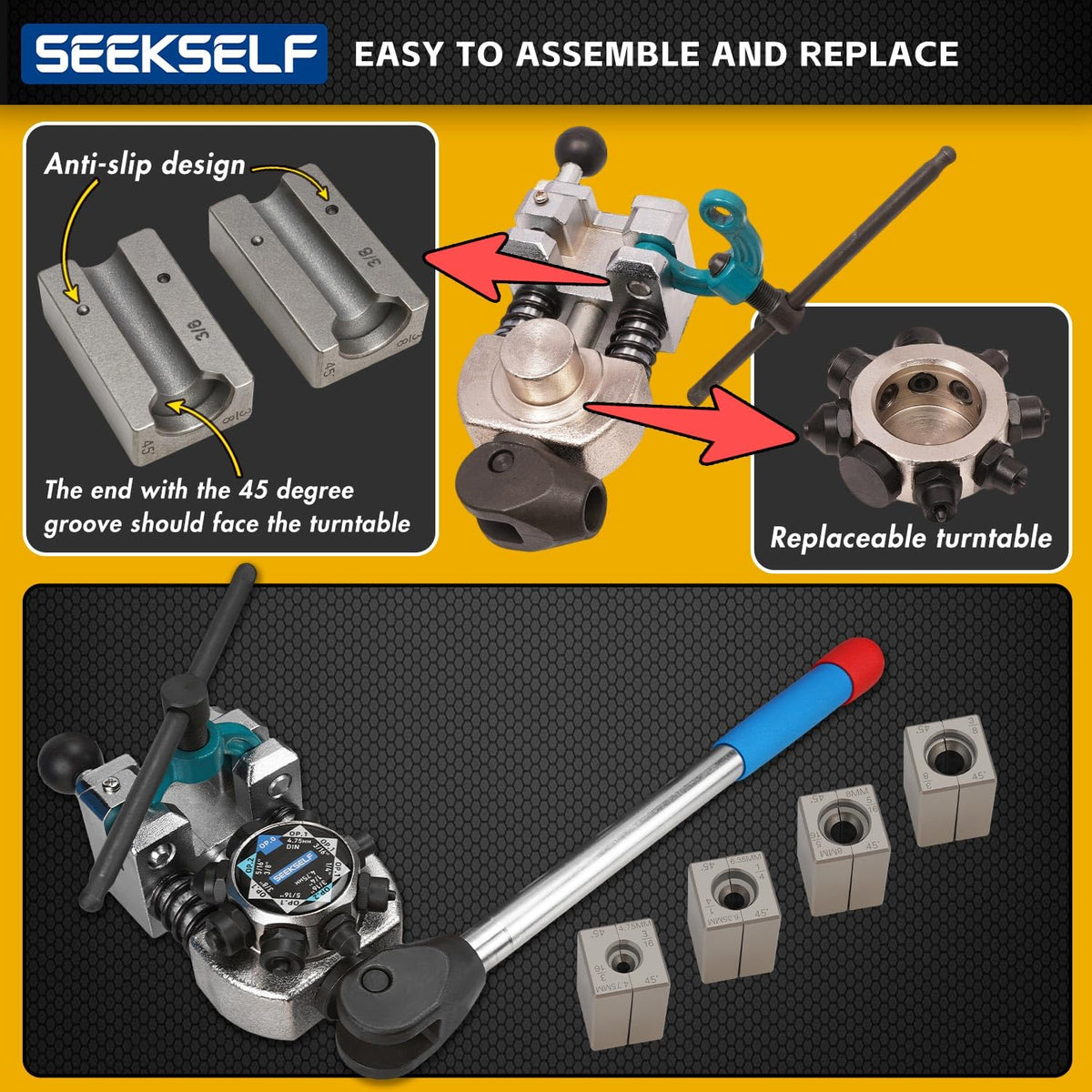 SEEKSELF finished 45-degree flare on tubing showing tight seal quality and precision forming
