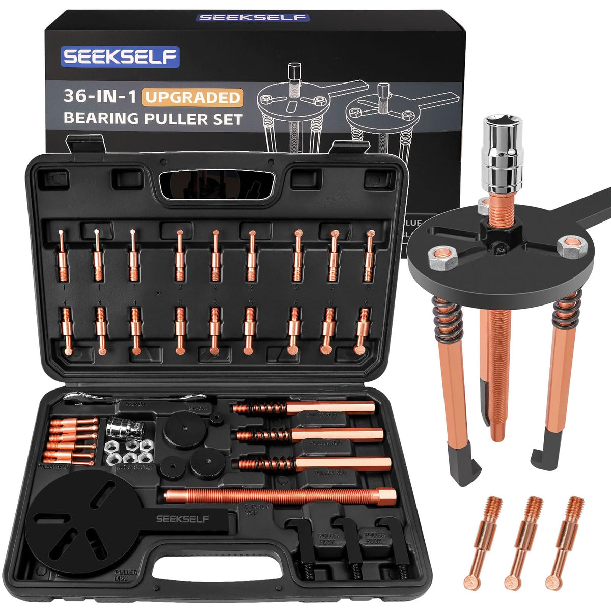 SEEKSELF front packaging showing complete 36-in-1 kit and box for quick identification and portability