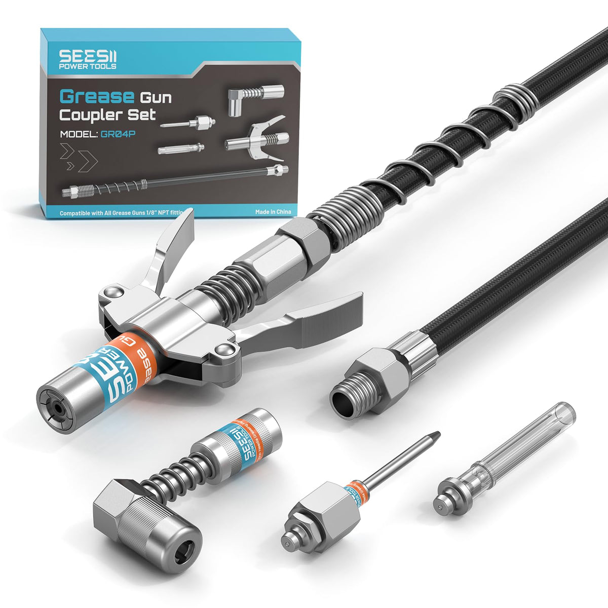 Seesii front packaging showing full grease accessory kit benefits