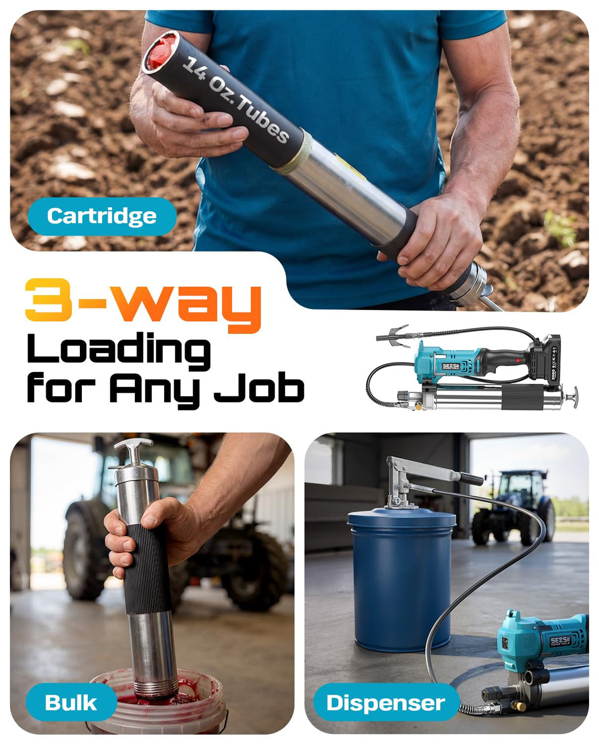 Seesii grease gun in use on a truck zerk for fast professional lubrication