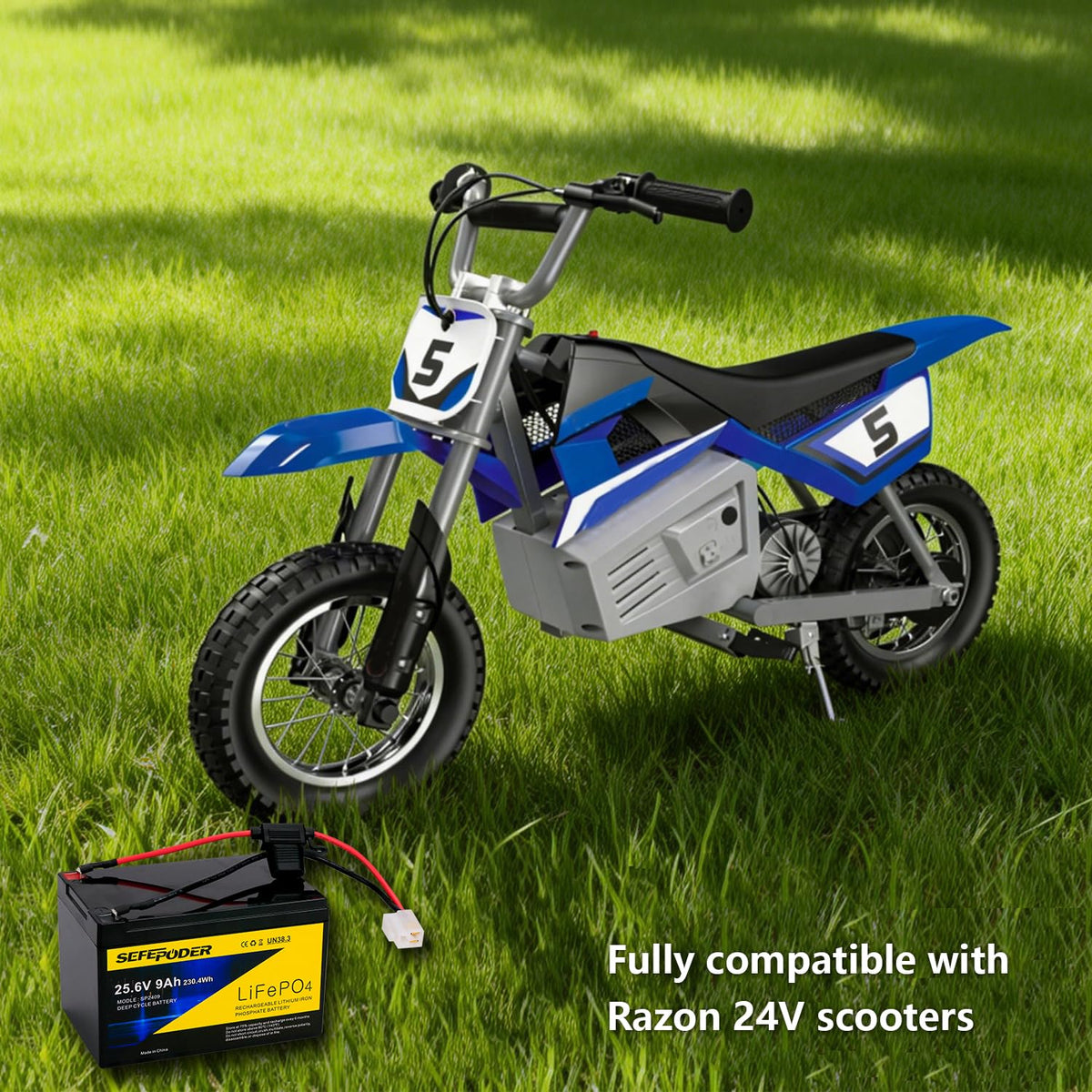 SEFEPODER battery installed in Razor scooter showing straightforward replacement benefit