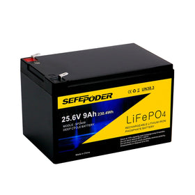 SEFEPODER front view of 24V 9Ah battery showing compact design and space savings