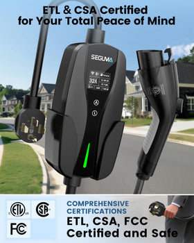 SEGUMA J1772 connector closeup demonstrating secure fit and reliable charging benefit