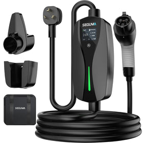 SEGUMA front view of charger showing compact housing and clear controls for easy home charging