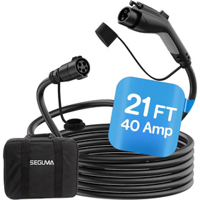 SEGUMA front view of J1772 extension showing full cable and connectors, improves reach