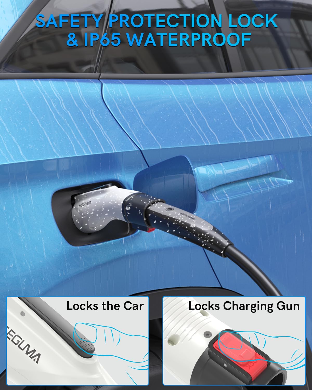 SEGUMA adapter plugged into a Tesla charger demonstrating expanded charging access