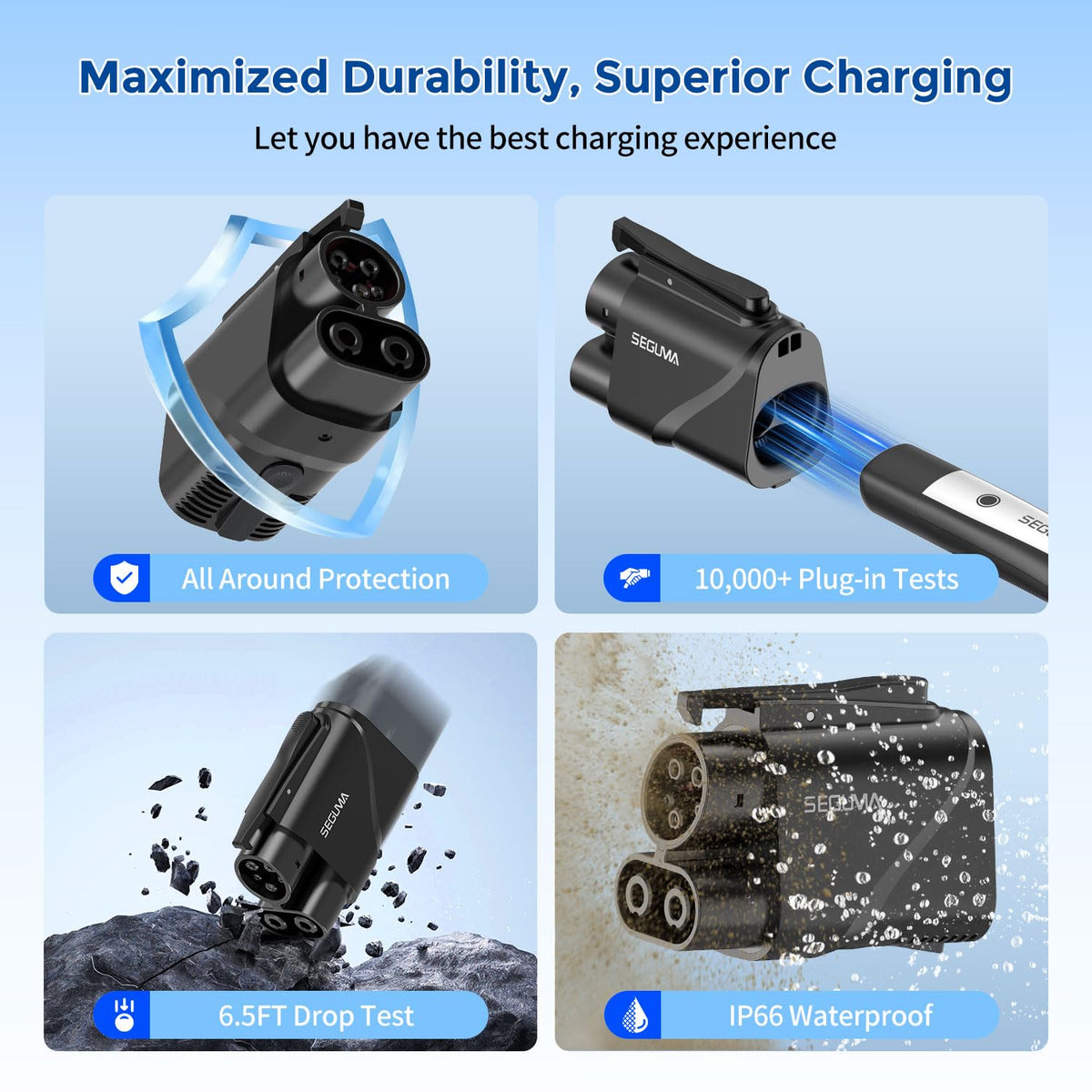 SEGUMA adapter on roadside charging during a road trip showing convenience on long drives