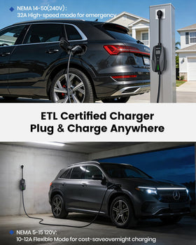 SEGUMA with NEMA 5-15 adapter plugged into household outlet for overnight charging