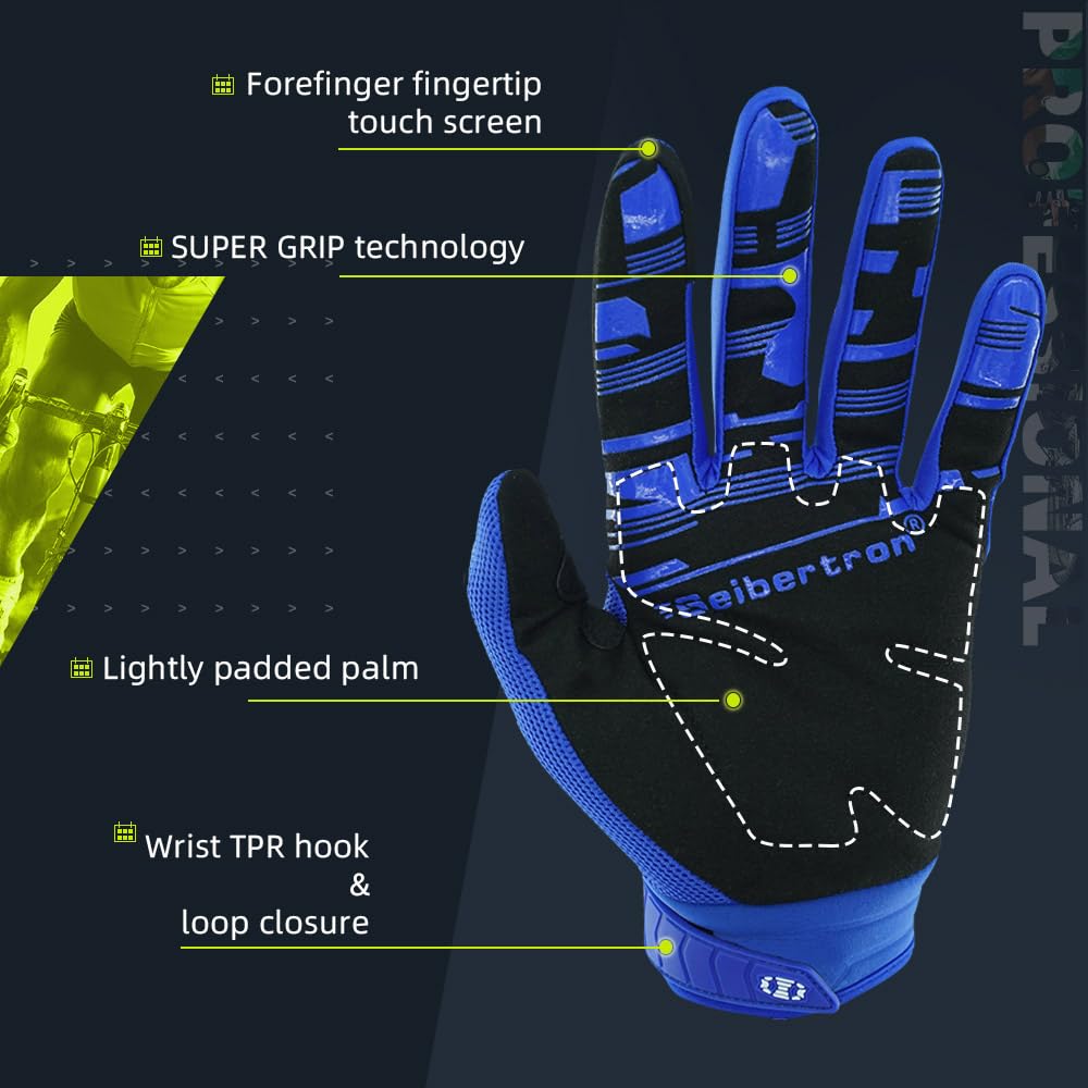 Seibertron gloves gripping mountain bike handlebar for improved trail control