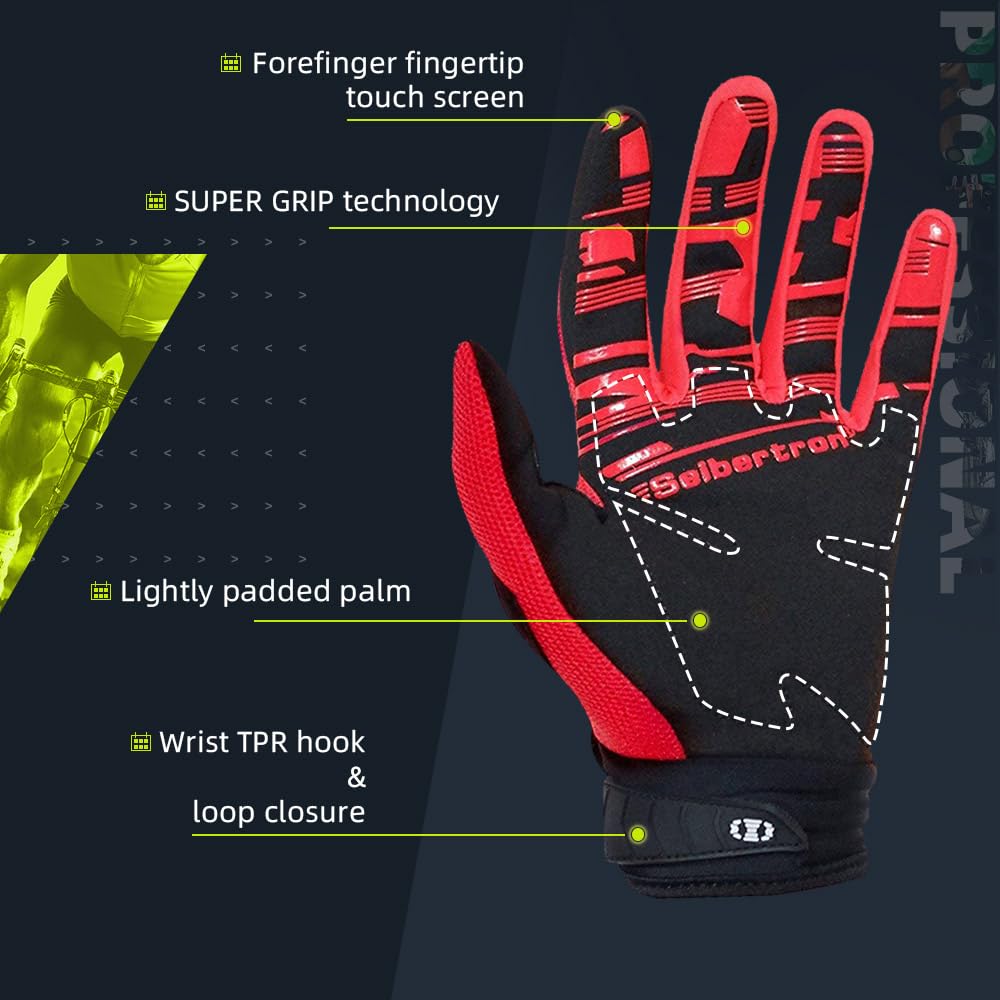 Seibertron gloves pictured gripping mountain bike handlebar for control