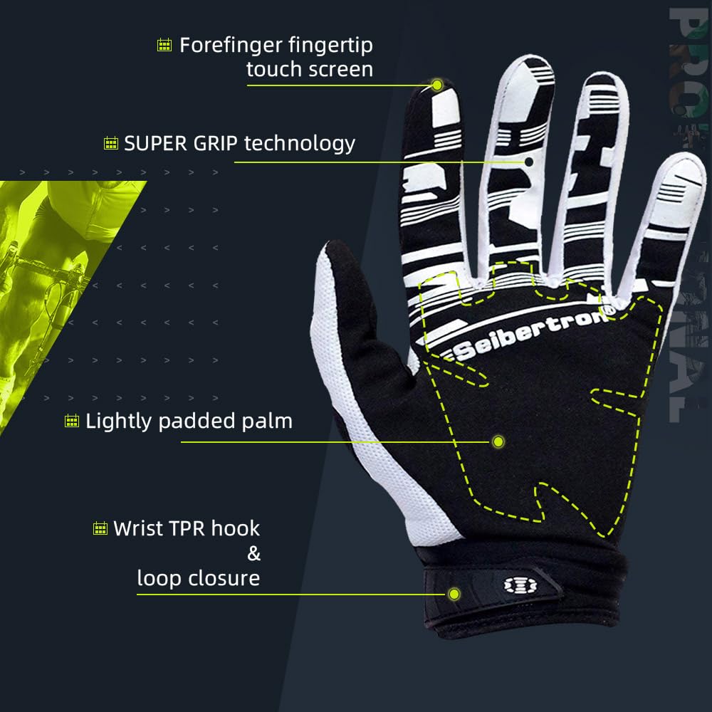 Seibertron gloves worn by rider on trail demonstrating control and comfort