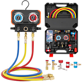 Sejaede front view manifold gauge set showing ports and gauges for quick setup
