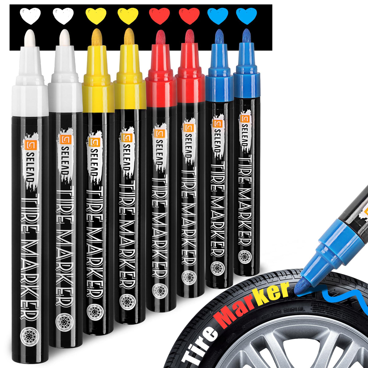 SELEAD front packaging showing eight colored markers, clear product overview benefit