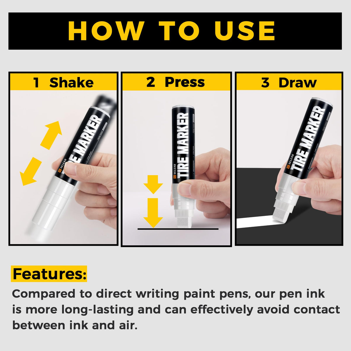 SELEAD markers used on wood, metal, and canvas highlighting versatility