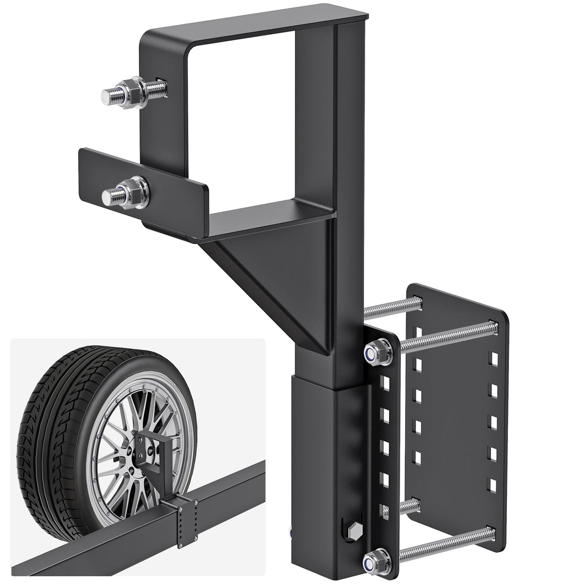 SELEWARE front view showing spare mount installed benefiting secure transport