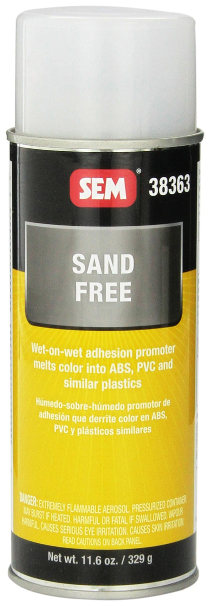 SEM Sand Free front can showing label and fluid benefit for plastic adhesion