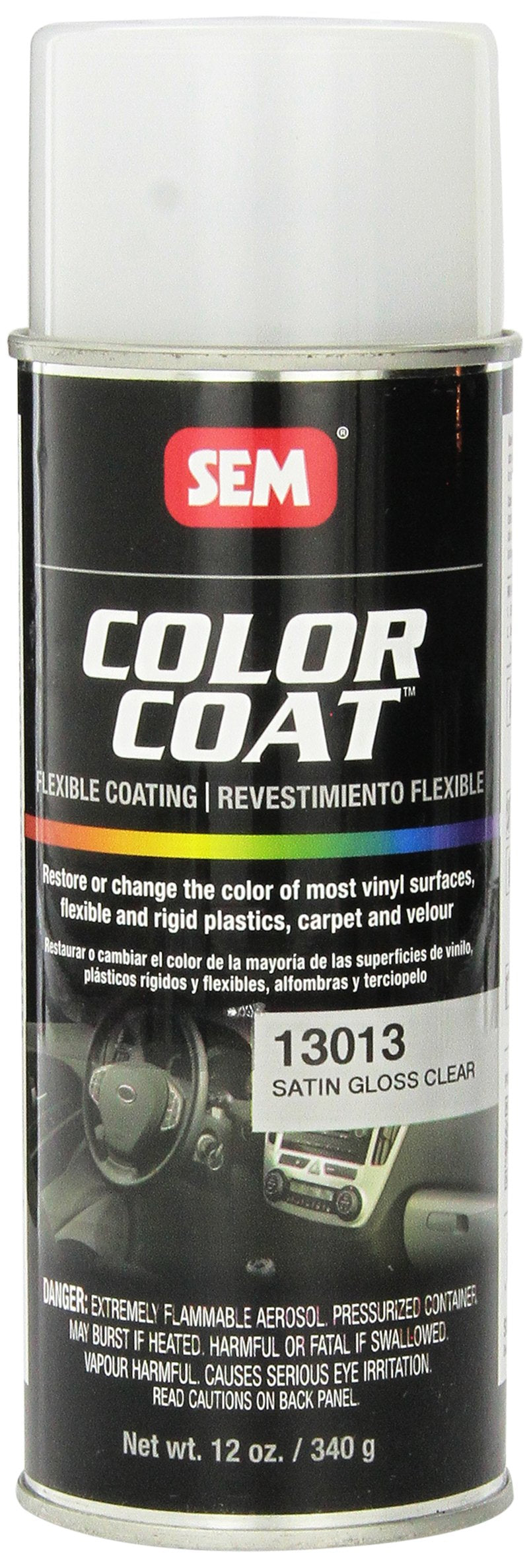 SEM satin clear bottle front showing label and protecting refinished surfaces