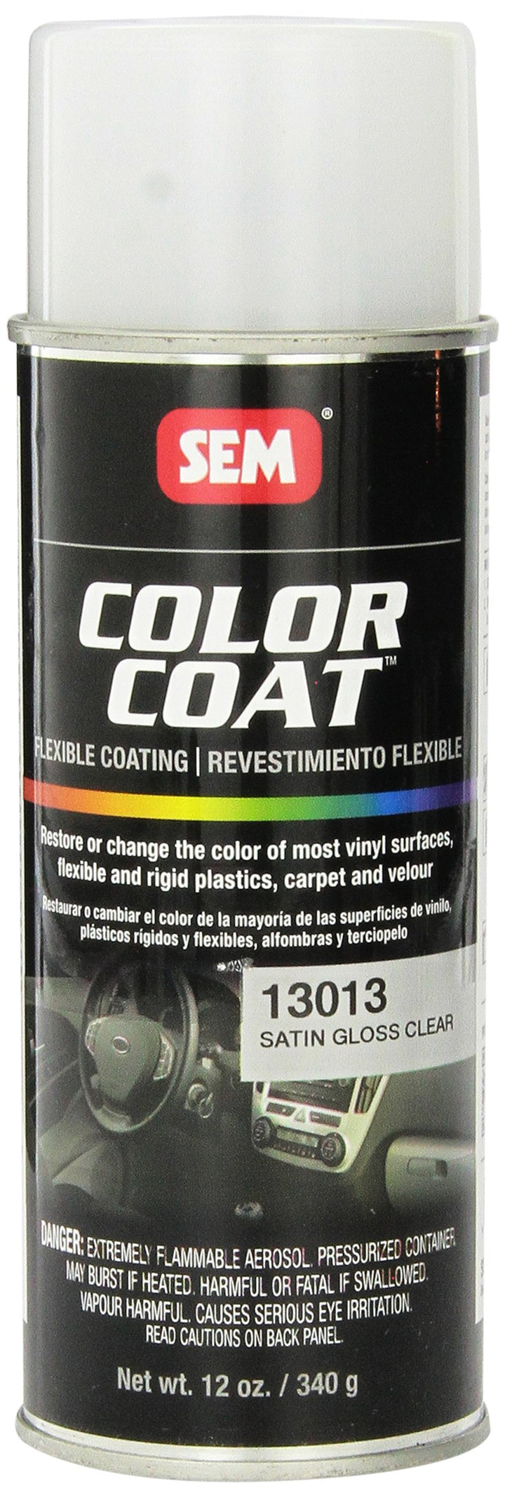 SEM satin clear bottle front showing label and protecting refinished surfaces
