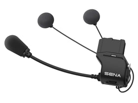 Sena clamp kit installed on helmet demonstrating neat, low-bulk appearance