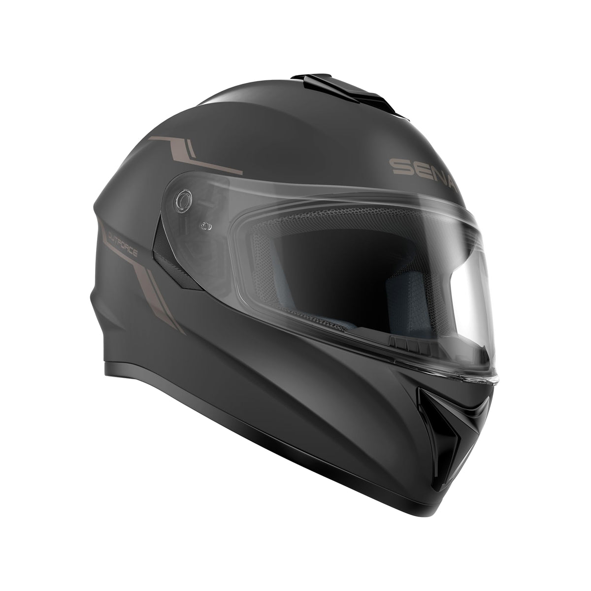 Sena OutForce worn by rider on motorcycle showing integrated Bluetooth connectivity benefit