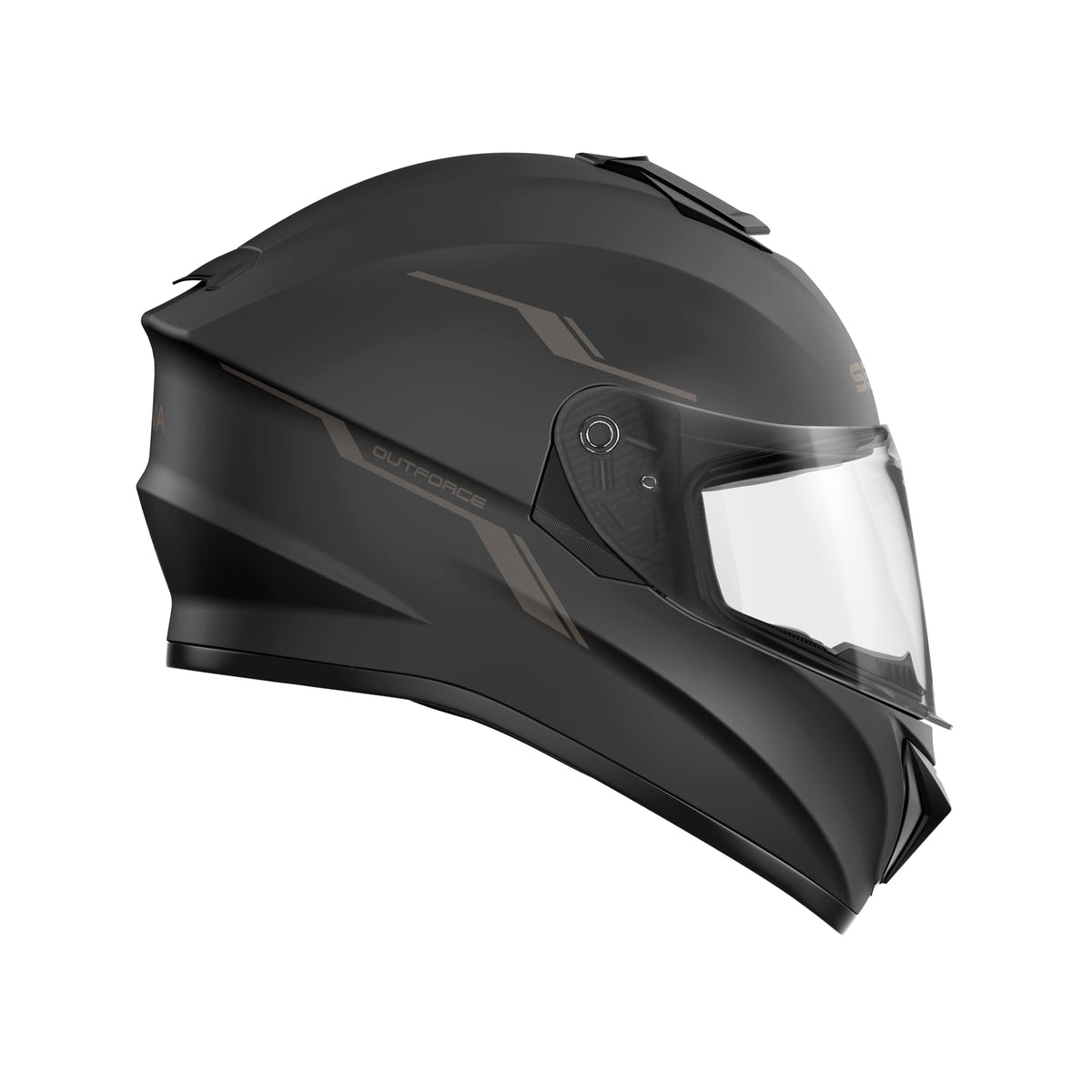 Sena OutForce retractable sun visor extended showing quick glare reduction benefit
