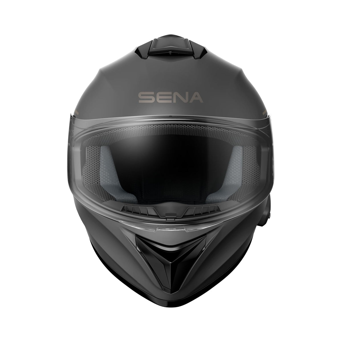 Sena OutForce side control close-up showing three-button panel for easy hands-free control