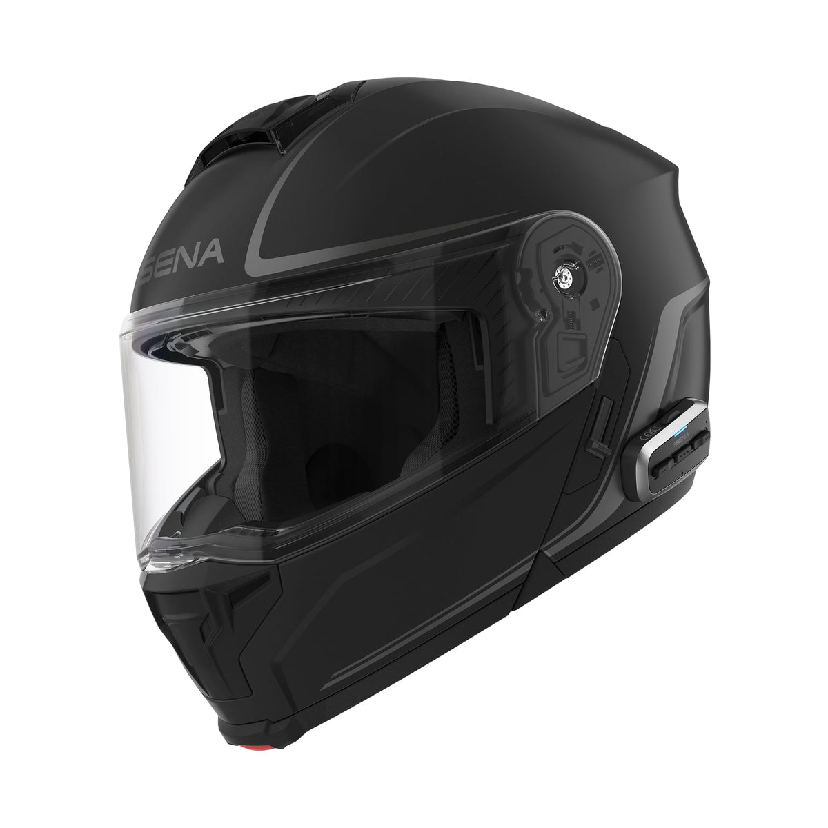 Sena OUTRUSH 2 front view in matte black showing sleek modular shell and built-in controls for connectivity