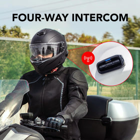 Sena Outrush R left-side modular open position demonstrating flip-front convenience