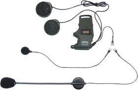 Sena clamp kit front assembly showing mount and speaker pads for quick helmet installs
