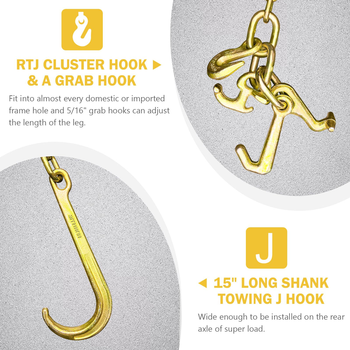 SENKEYFE 15-inch J-hook detail showing long shank for secure axle fitment