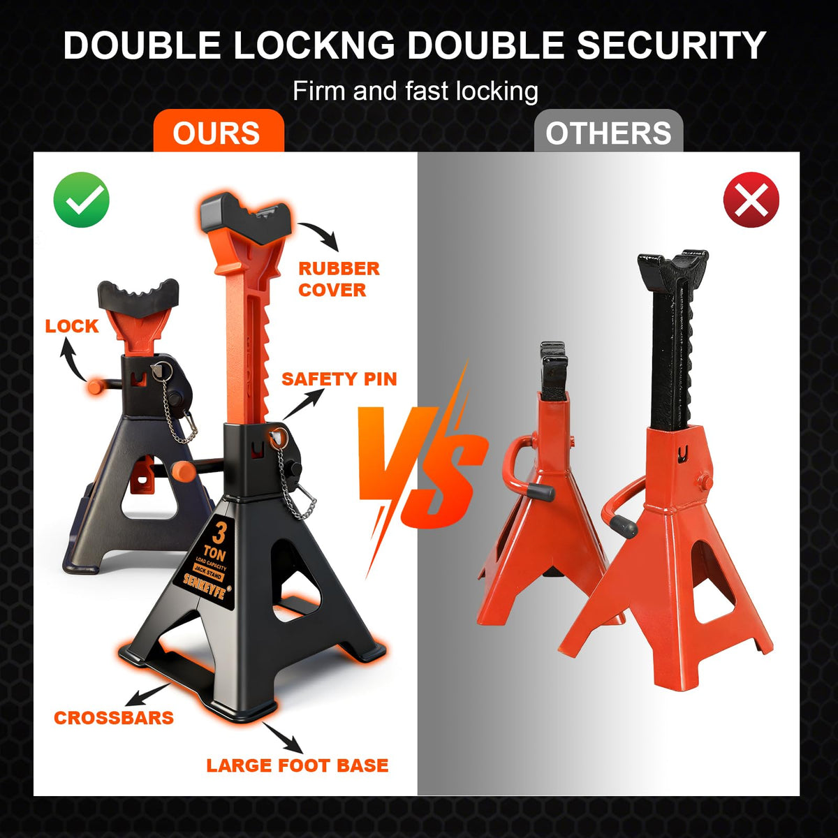 SENKEYFE crossbar and double-pin detail offering reinforced locking safety