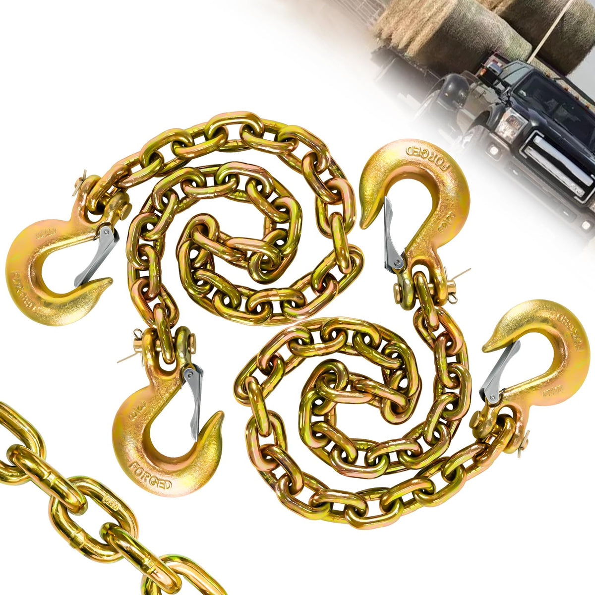 SENKEYFE front view of packaged G80 chains showing two-pack and benefits