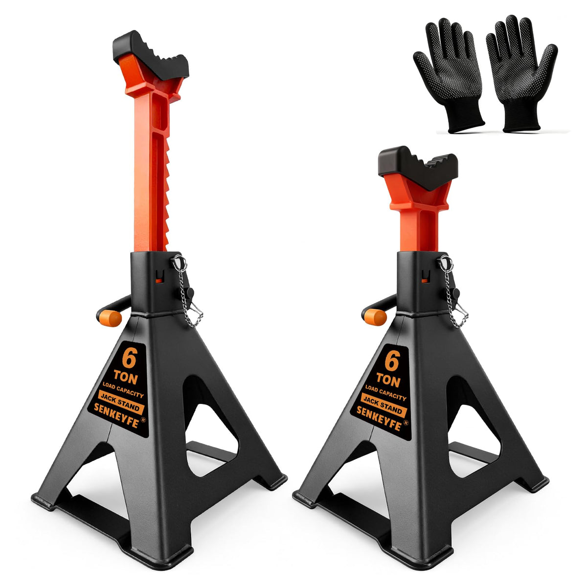 SENKEYFE front view of pair of jack stands showing stability and capacity