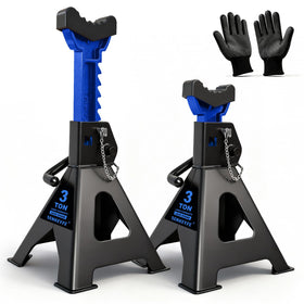 SENKEYFE front view pair of blue jack stands showing stable support and capacity