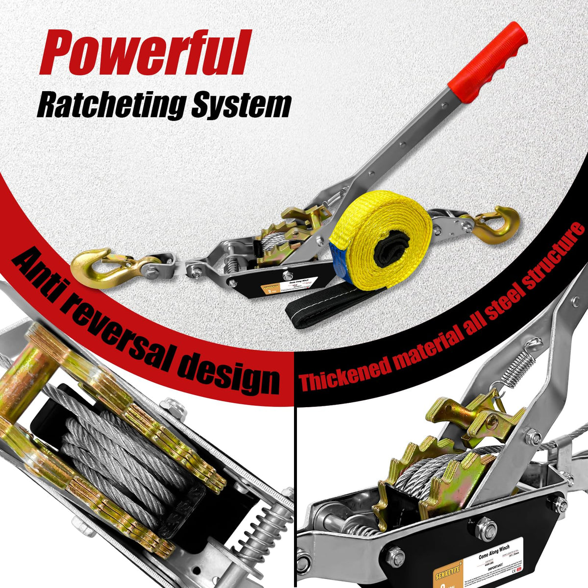 SENKEYFE heavy-duty hook with safety latch detail, secure connection benefit