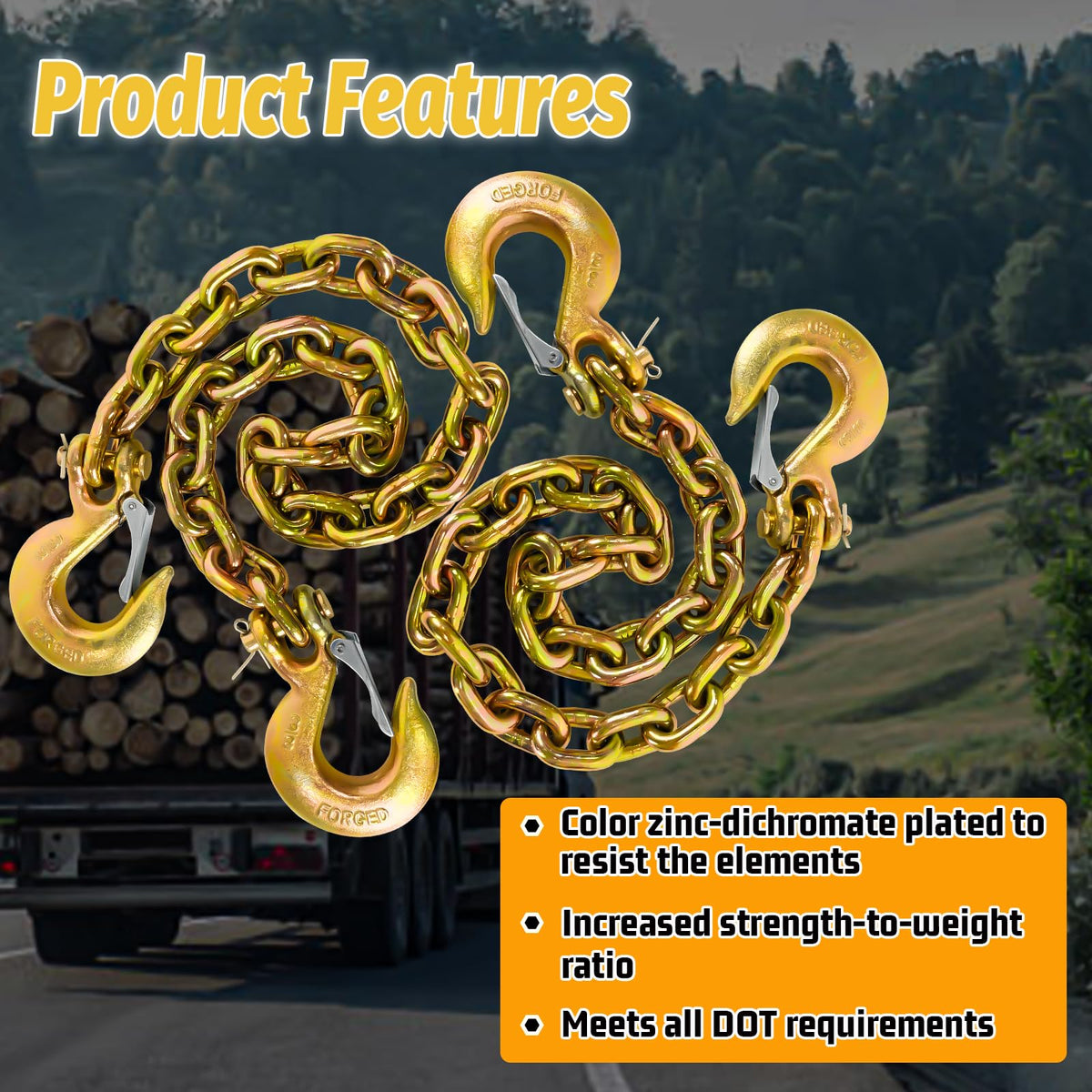 SENKEYFE chain connected to trailer hitch showing dependable secondary safety