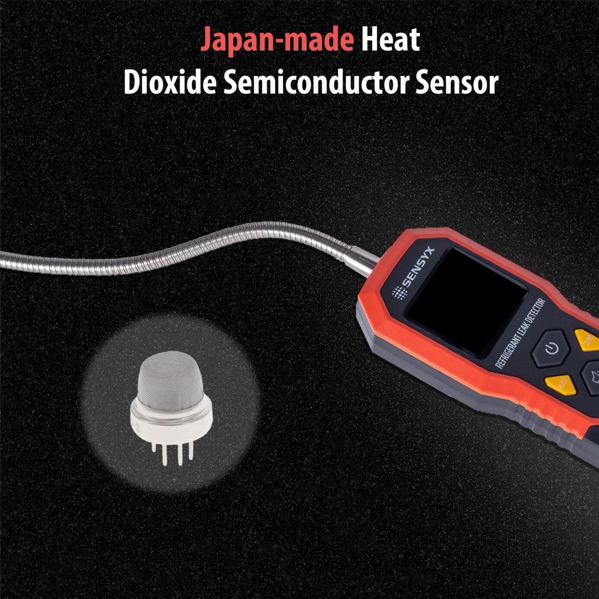 SENSYX sensor tip close-up showing sensitive semiconductor element for accurate detection